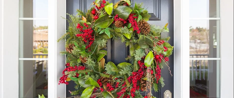 Holiday wreath on a door in Waukee, IA.