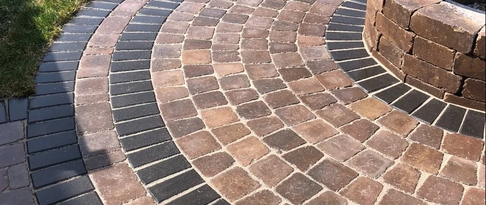 Round paver patio in Waukee, IA.