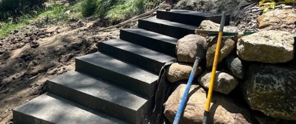 Outdoors steps being constructed on a property in Waukee, IA.