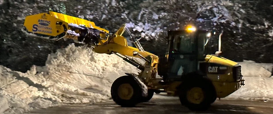 Skid steer for a commercial snow removal service in Dallas Center, IA.