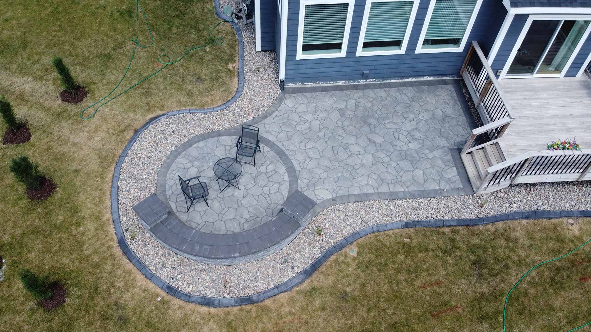 Patio with concrete edging installed in Urbandale, IA.